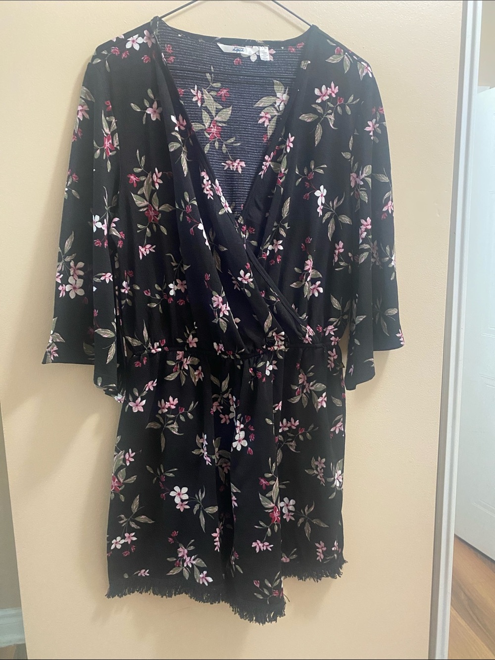La Vie En Rose Black Floral Romper with Pink & Green Accents